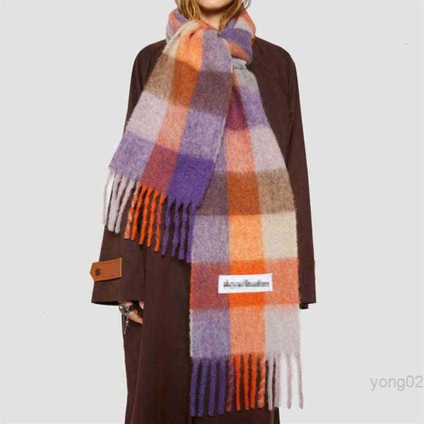 fashion luxury ac scarf men's women scarves imitation cashmere plaid wraps long student bib warm shawl rainbow thick lattice tasse2784, Blue;gray